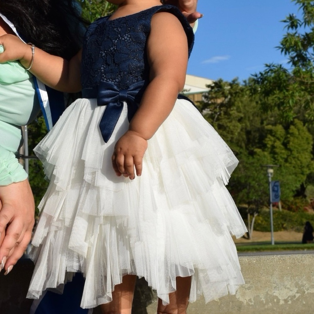 Floral print Navy blue & cream toddler dress